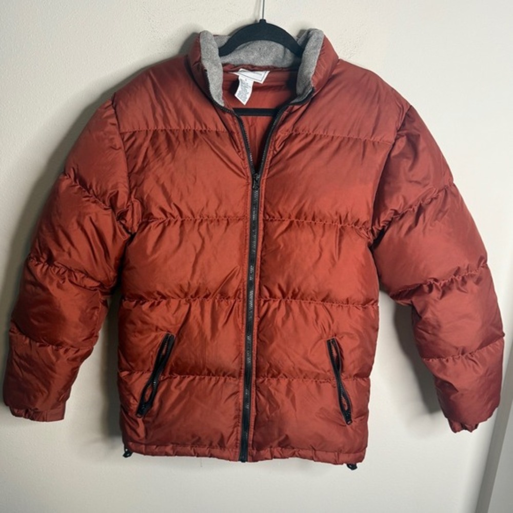 Vintage Cherokee Men's Down Small Orange Full Zip Puffer Jacket Casual